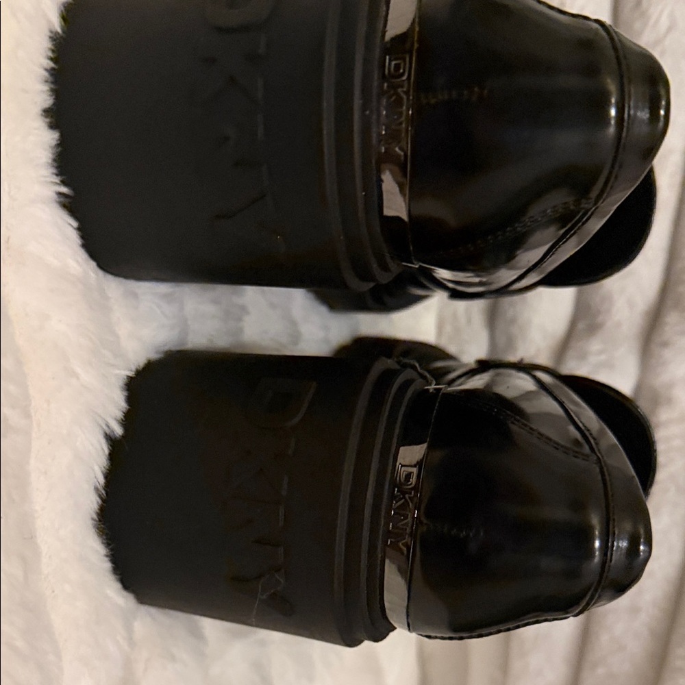 DKNY Glossy Black Platform Loafers - Picture 4 of 9